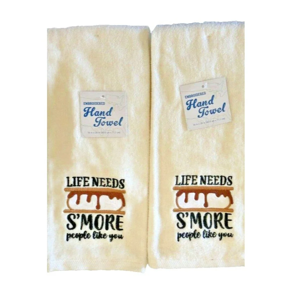 Embroidered Hand Towels Bathroom Life Needs Smore People Like You Set of 2